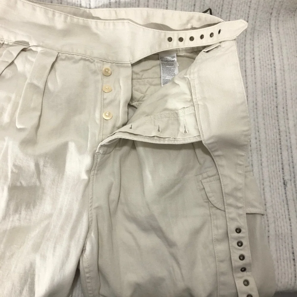Banana Republic Cream Cotton Linen High Waist Cargo Pants Buckle Detail Size 2